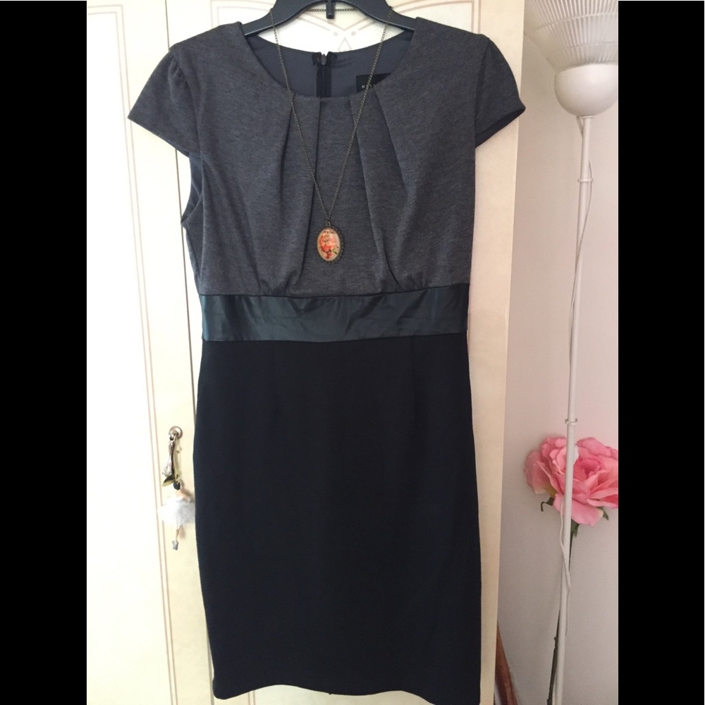 Gray and black dress with a faux leather waistband